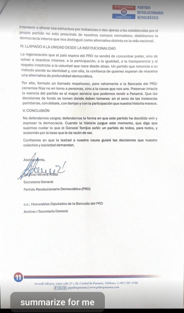 $!Balbina Herrera rechaza cambios que concentrarían la representación legal del PRD en la Presidencia del partido
