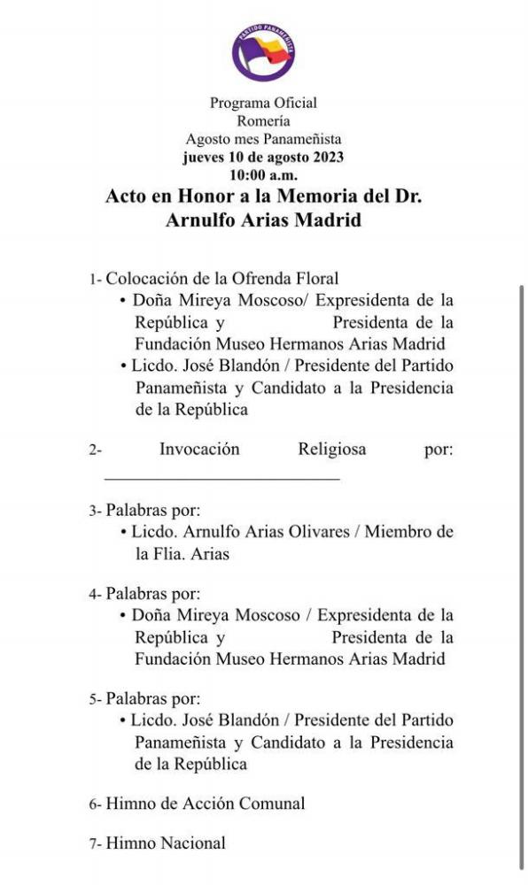 $!Realizarán romería en honor a la memoria de Arnulfo Arias Madrid