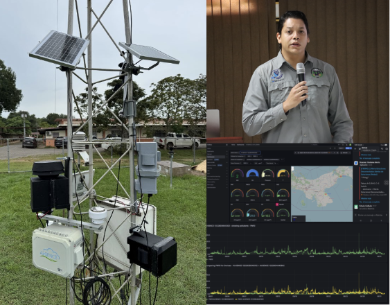 Cortesía | Estación de monitoreo ambiental y el investigador.