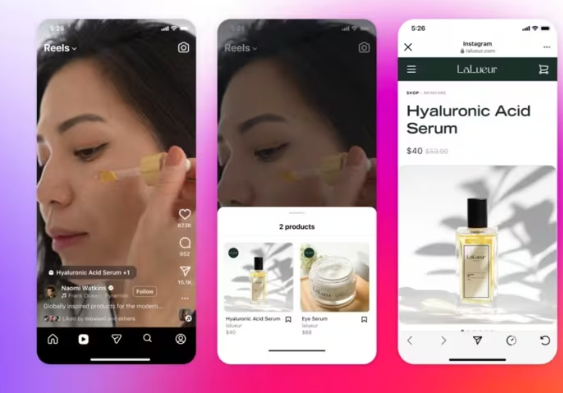 Reel en Instagram con enlace de compra directa.