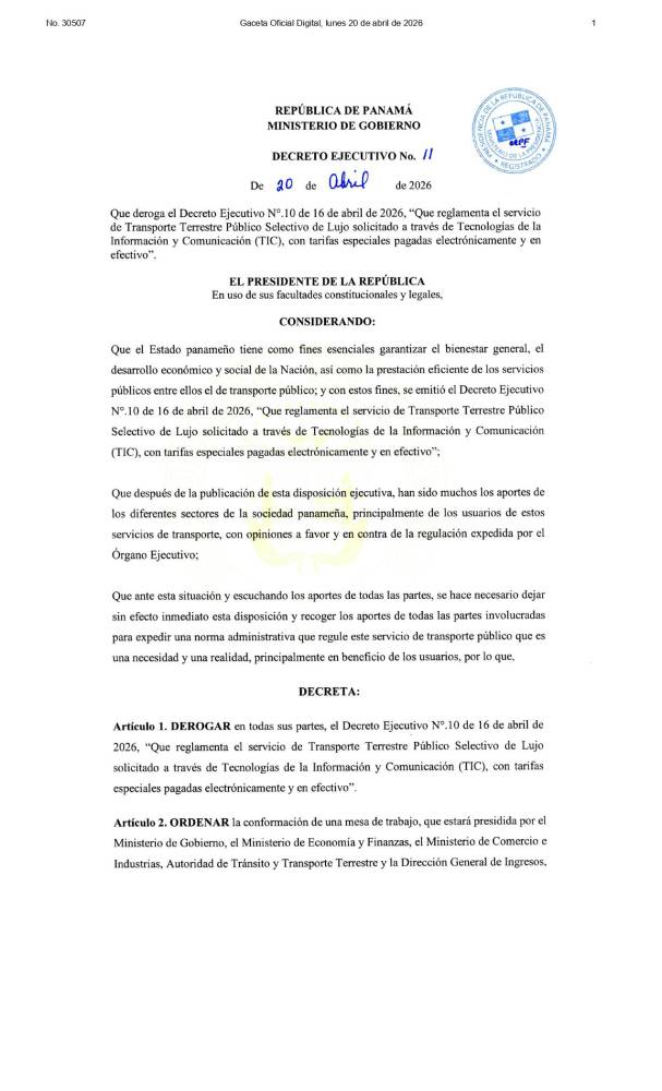 $!Mulino deroga decreto que regula plataformas de transporte y ordena crear mesa de trabajo