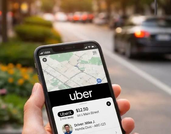 Imagen generada por IA | Una persona solicitando el servicio de Uber desde la app en su celular.