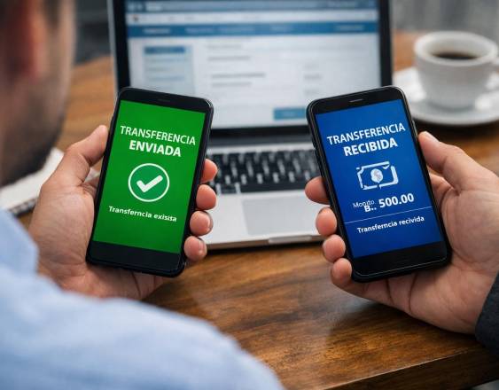 Imagen generada por IA | Dos personas realizan una transferencia.