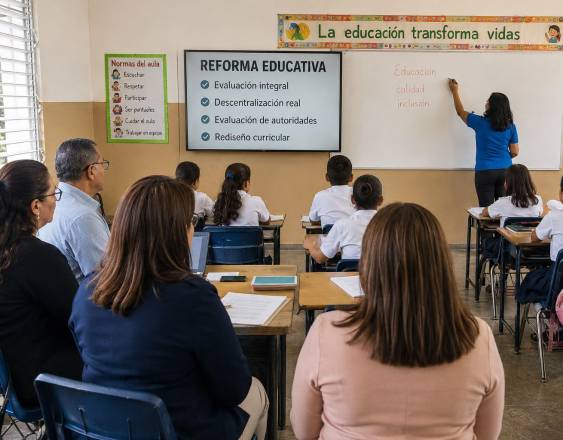 IA | Padres de familias y estudiantes en un salón de clases.