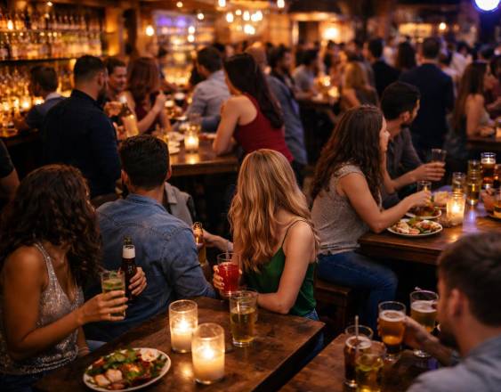 IMAGEN CON IA | Personas conversan en un bar.