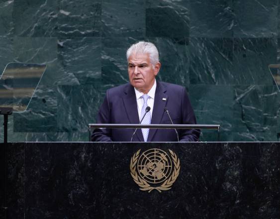 AFP | El presidente de Panamá, José Raúl Mulino Quintero, habla durante la 81.ª Asamblea General de las Naciones Unidas en la sede de las Naciones Unidas en Nueva York.