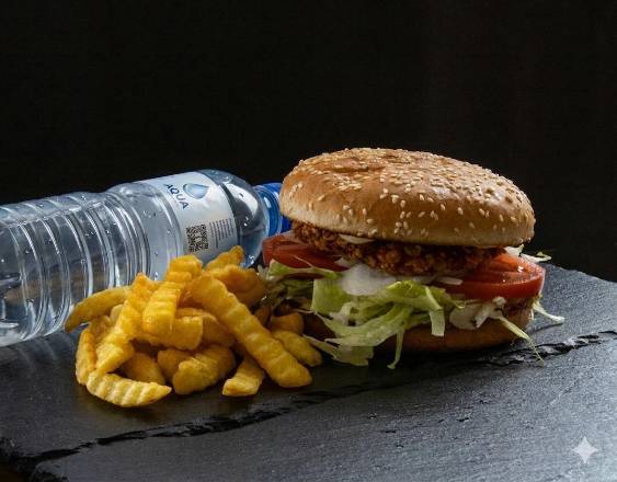PEXELS/GEMINI | Un combo de comida rápida en donde la gaseosa fue sustituida por agua.