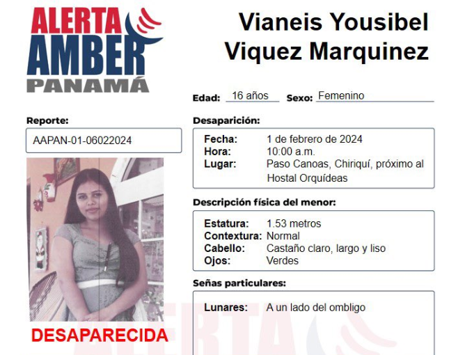 ML | Vianeis Viquez, menor desaparecida en Chiriquí.