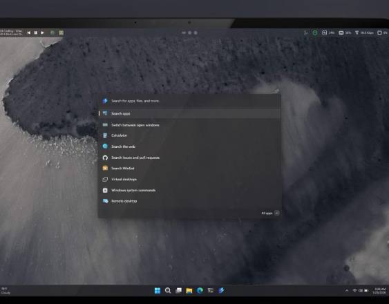 Barra de menú de la Paleta de Comandos de PowerToys en Windows 11.