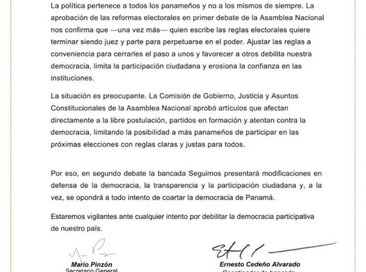 $!La bancada Seguimos cuestiona reformas electorales y anuncia cambios para segundo debate