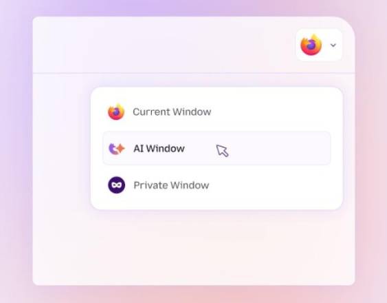 MOZILLA | Menú de elección del espacio ‘Ventana de IA’ en Firefox.