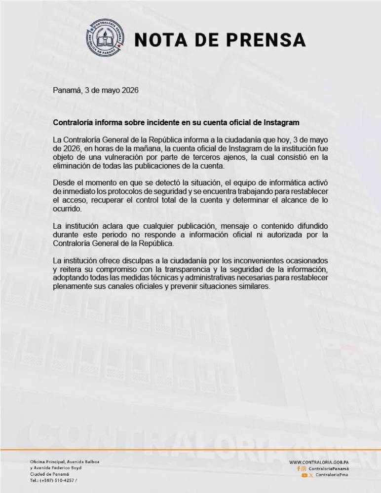 $!Vuelven a vulnerar la cuenta de Instagram de la Contraloría