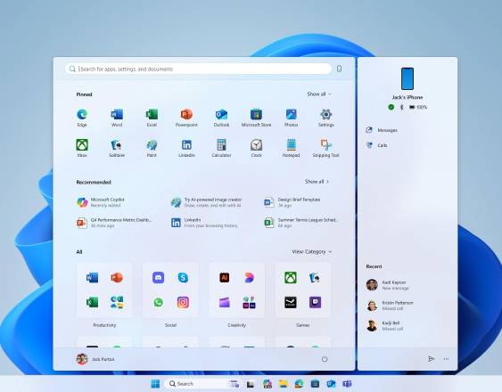 (Foto de ARCHIVO) Nuevo menú de Inicio de Windows 11.