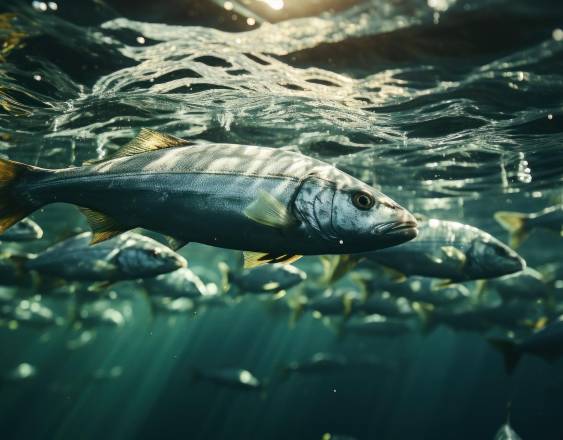Freepik | Un grupo de Peces nadando cerca de la superficie.