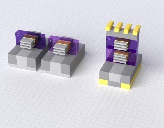 (Foto de ARCHIVO) Representación de transistors organizados en GAA y en FET apilados en 3D