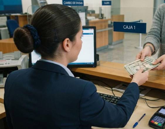 IMAGEN GENERADA CON IA | Una mujer realiza un depósito.