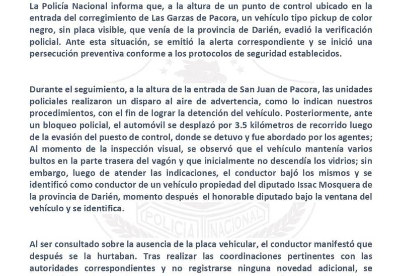 Policía Nacional aclara incidente con diputado de Darién en Pacora