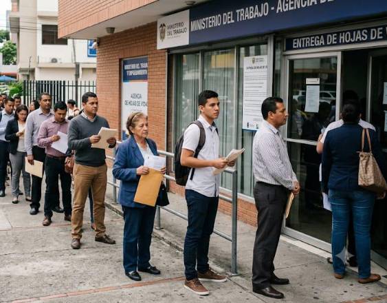IA | Personas hacen fila para entregar sus hojas de vida.