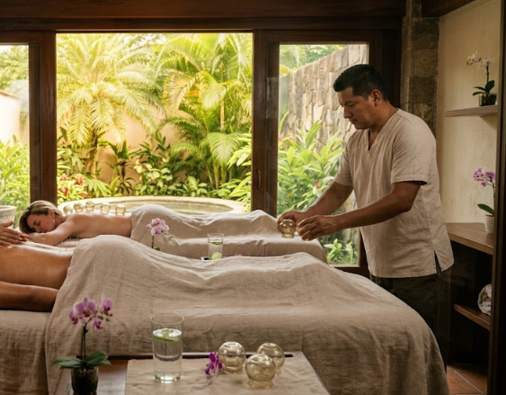 Generada con ia | Sesión de masaje terapéutico con técnicas en un ambiente de spa holístico.