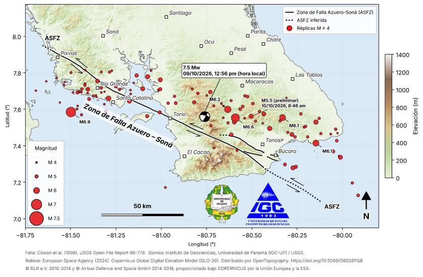 El Instituto de Geociencias registra 135 réplicas tras el sismo de magnitud 7.5 en Azuero