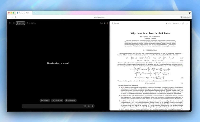 Nuevo espacio Prism de OpenAI.