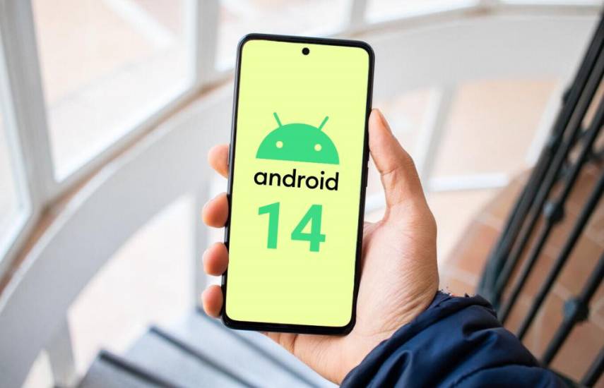 Android 14 en la pantalla de un celular.