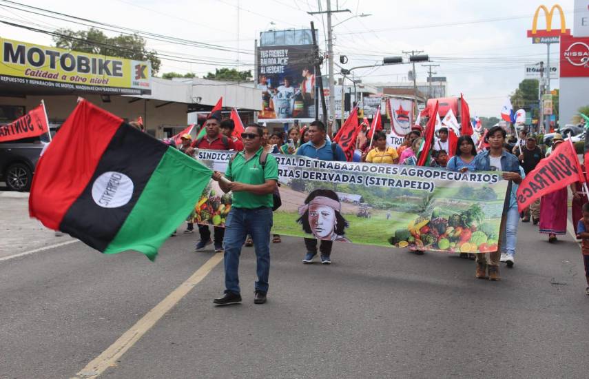 ML | Trabajadores del sindicato de trabajadores de sector agropecuario participan en una marcha.
