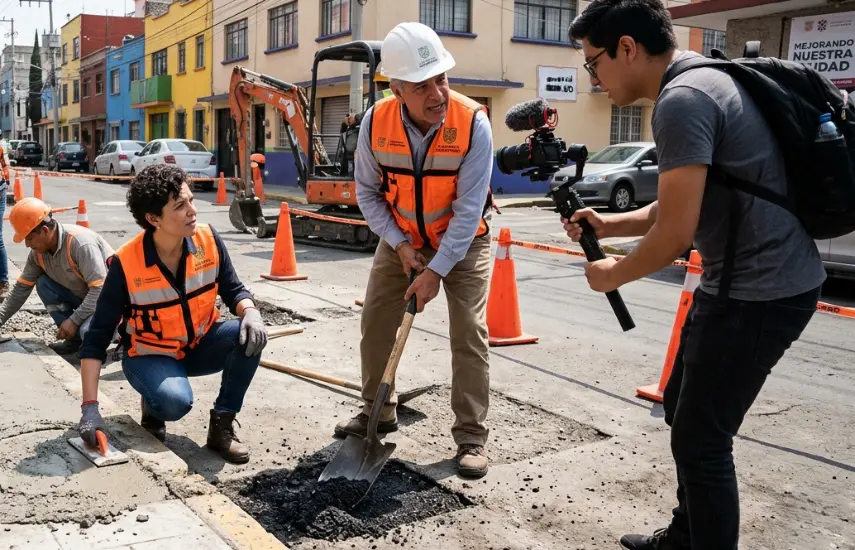 Generada con IA | Un político grabando videos para sus redes.