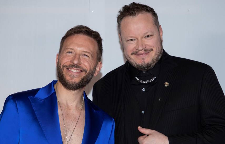 Los artistas Noel Schajris y Leonel García del dúo Sin Banderas.