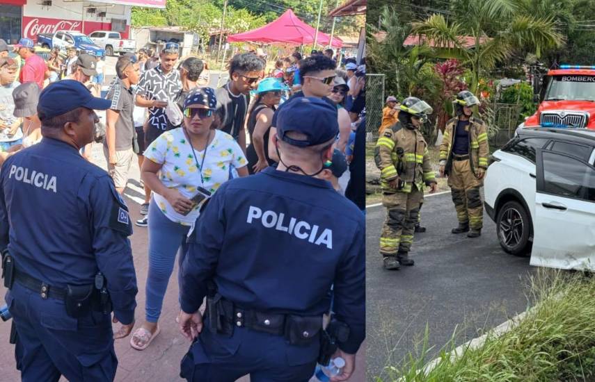 ML | Unidades de la Policía Nacional protegiendo en los culecos y bomberos atendiendo un accidente.