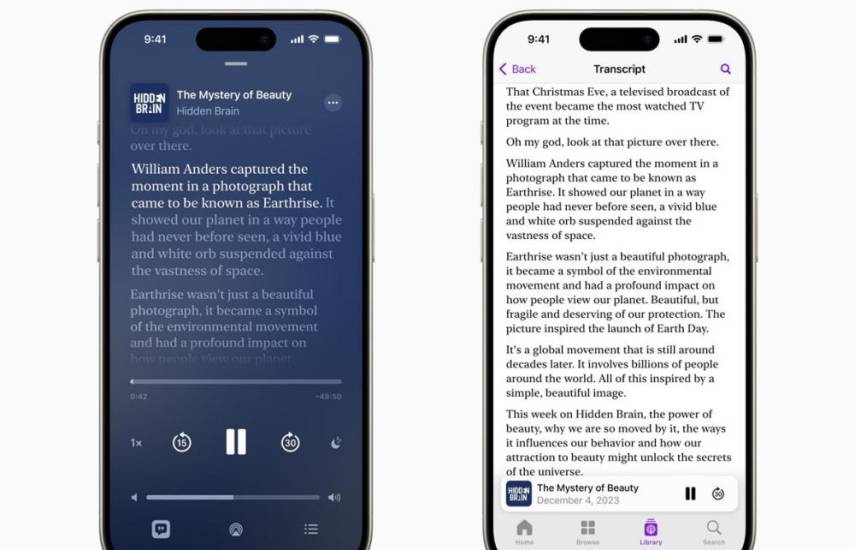 Apple Podcasts añade las transcripciones automáticas