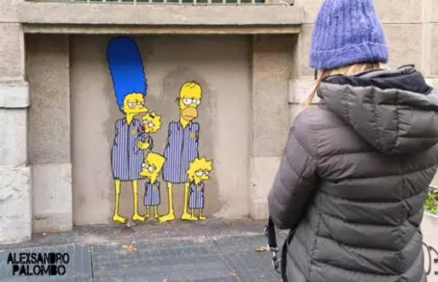 aleXsandro Palombo pinta una serie de murales en la estación de Milán con los Simpson como víctimas del Holocausto