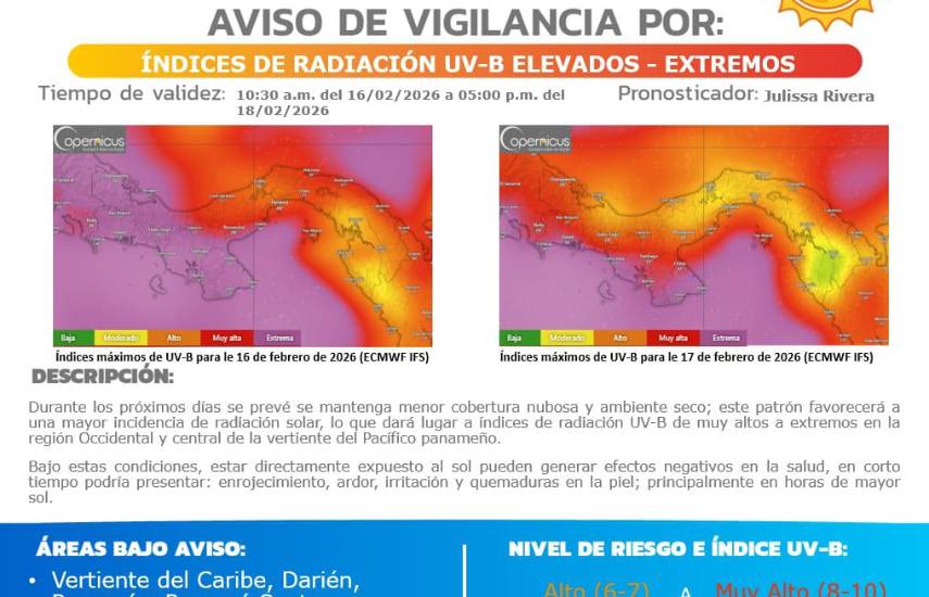 $!Emiten aviso de vigilancia por índices de radiación elevados hasta el 18 de febrero