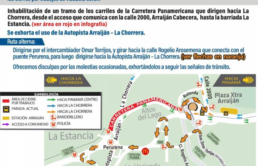 El Metro de Panamá anuncia cierre de carriles de la carretera Panamericana