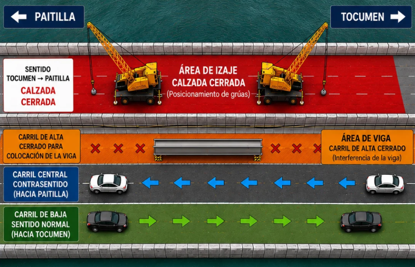 Corredor Sur tendrá cierres nocturnos hasta el 21 de octubre por izaje de vigas