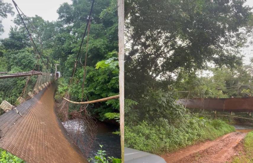 Colapsa puente colgante sobre el río Santa Ana en el norte de Penonomé