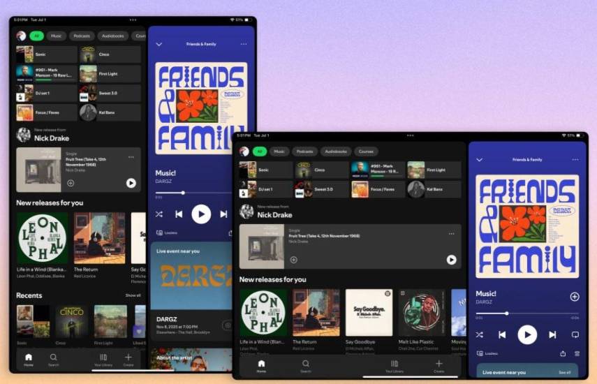Nueva interfaz de Spotify en tabletas.