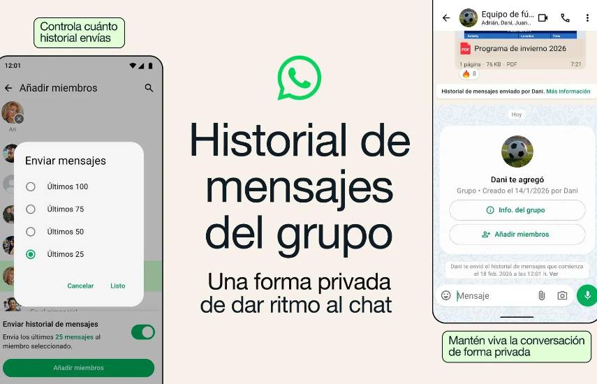 WhatsApp lanza el historial de mensajes en grupo para facilitar poner al día a los nuevos integrantes