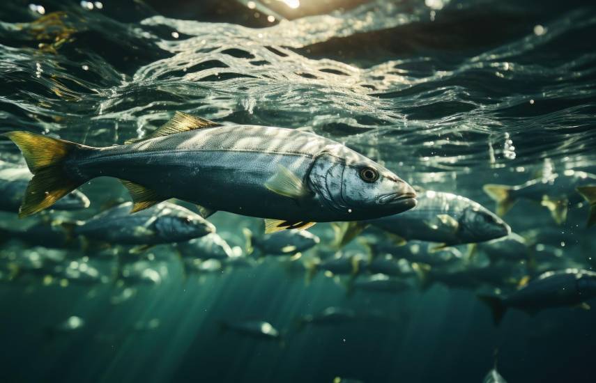 Freepik | Un grupo de Peces nadando cerca de la superficie.