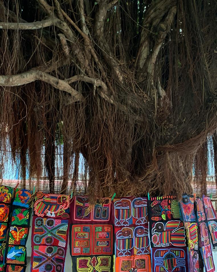 ML | Artesanas guna muestran sus trabajos bajo los árboles del paseo.